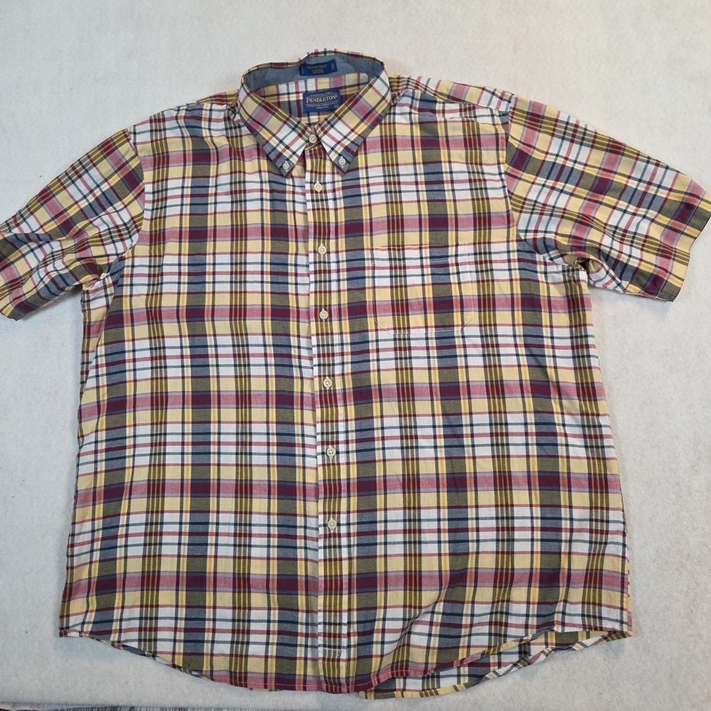 Pendleton Mens XXL Short Sleeve Shirt Button Down Authentic Madras Woven India